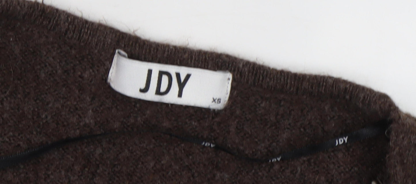 JDY Women's Brown V-Neck Pullover Jumper XS