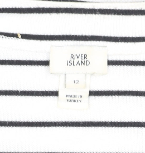 River Island Women's White Striped T-Shirt, Size 12