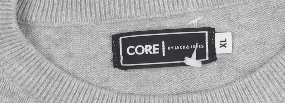 Jack & Jones Mens XL Grey Striped Knit Pullover Jumper