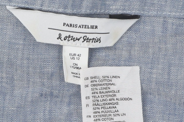 & Other Stories Women's Blue Ruffle Blouse, Size 14, Sleeveless