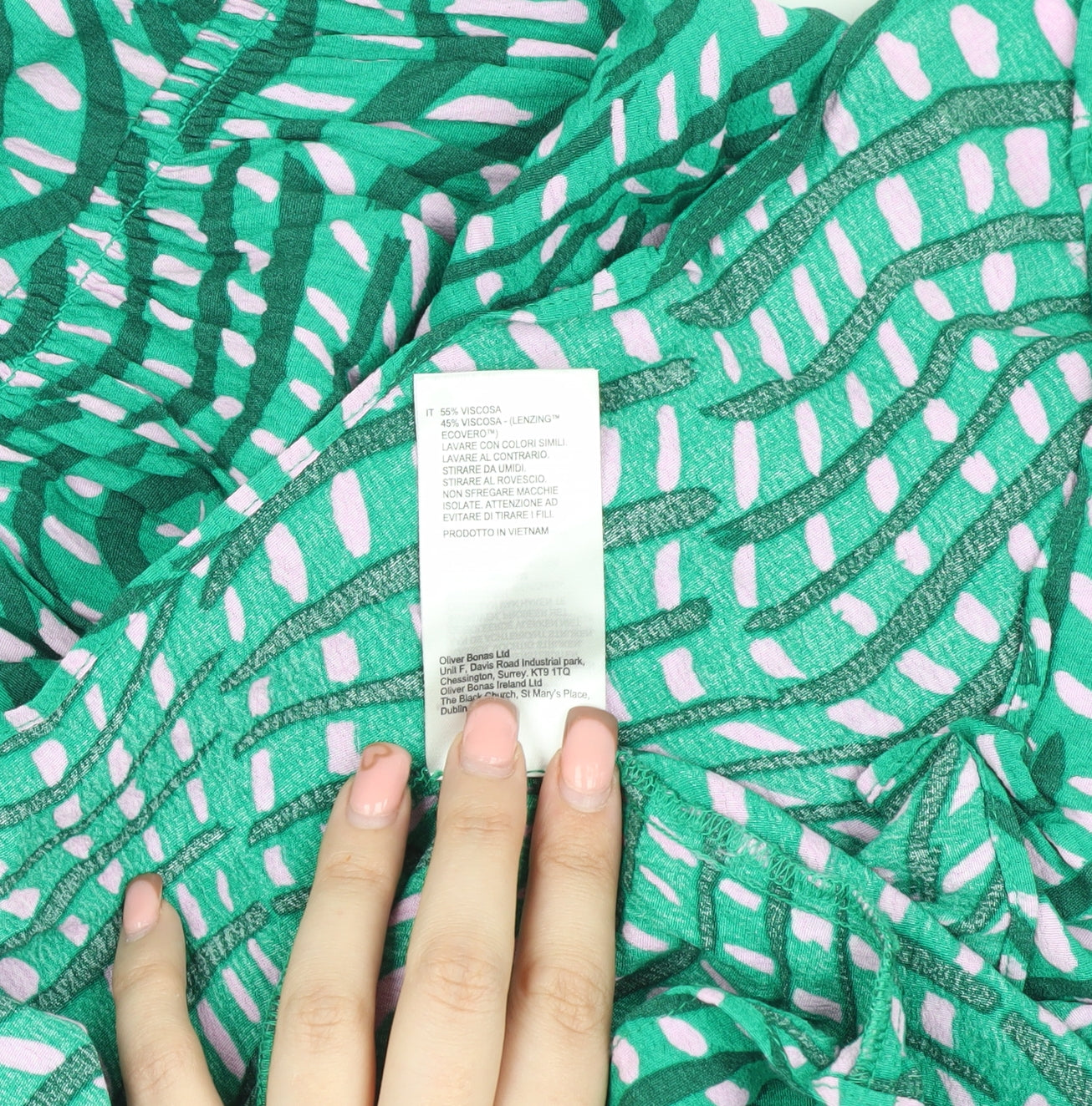 Oliver Bonas Women's Green Geometric Long Sleeve Dress