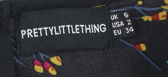 PrettyLittleThing Women's Black Floral Mini Dress - Size 6