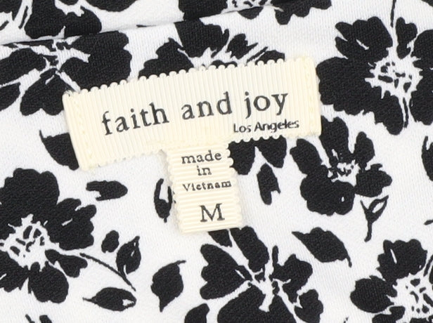 Faith and Joy Women's Black Floral Blouse, Size M