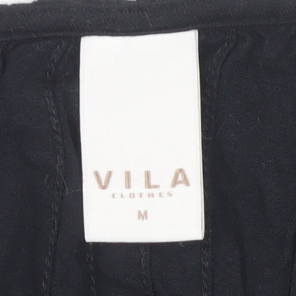 VILA Women's Black Beaded Collared Blouse M