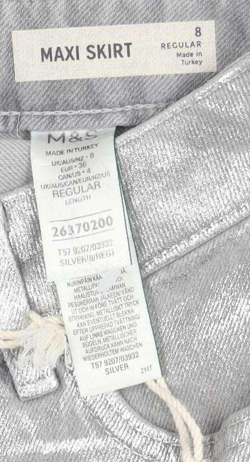 Marks and Spencer Women's Silver Maxi Skirt, Size 8