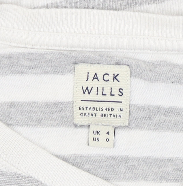 Jack Wills Women's Striped T-Shirt, Size 4, White/Grey