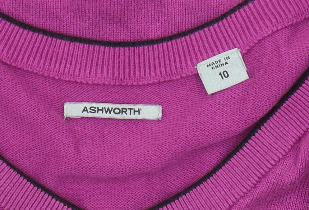 Ashworth Women's Purple V-Neck Cotton Pullover Jumper Size 10