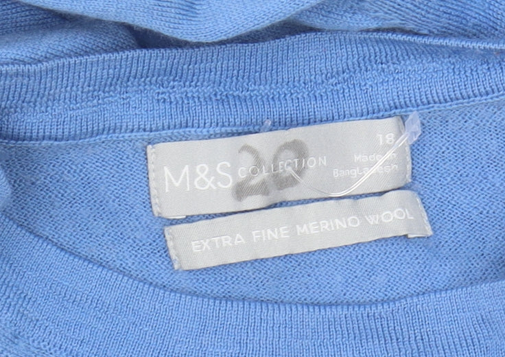 Marks and Spencer Women’s Blue Merino Wool Pullover Jumper, Size 20