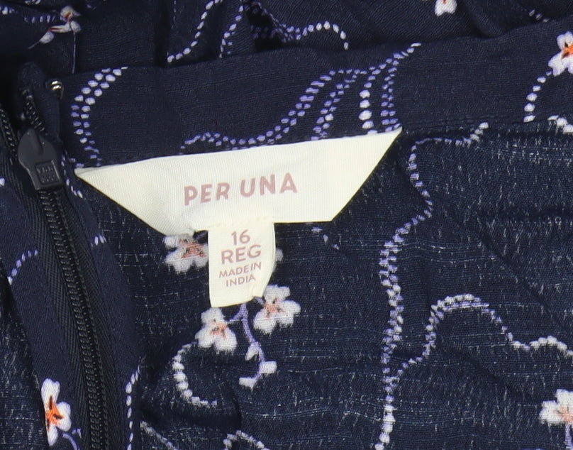 Marks and Spencer Women's Blue Floral Pleated Skirt 16