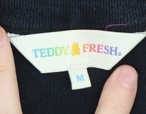 Teddy Fresh Black Unisex T-Shirt, M, Short Sleeve, Cotton