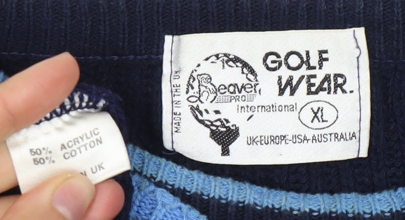 Beaver Pro Men's XL Blue Pullover Jumper, Geometric Knit