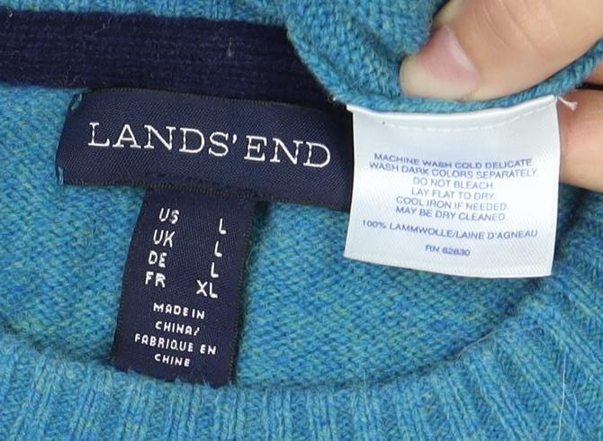 Lands' End Men's Blue XL Lambswool Pullover Jumper