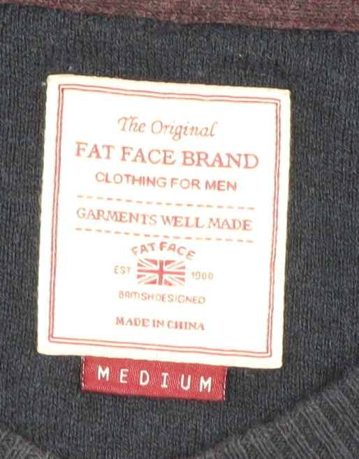 Fat Face Men's Blue Medium Pullover Jumper V-Neck