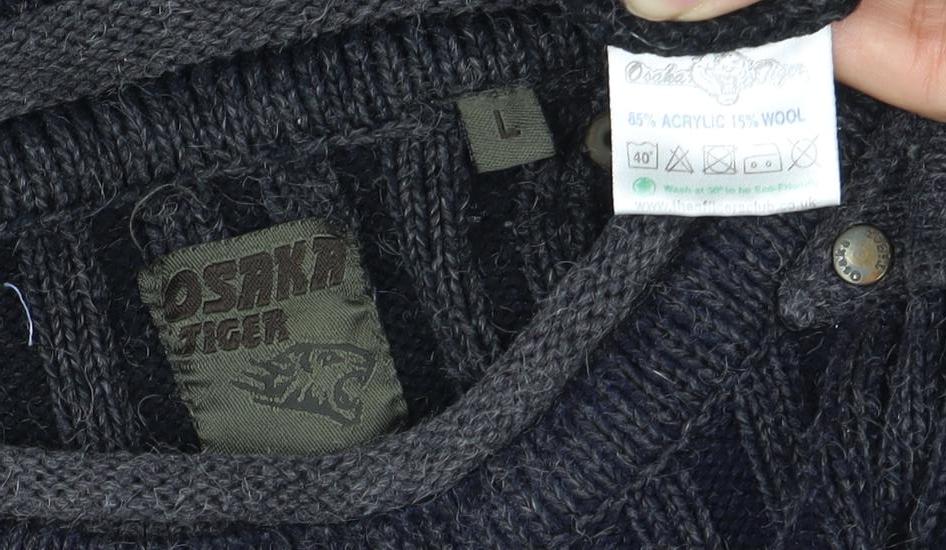 Oscha Tiger Men's Black Pullover Jumper, Regular Fit