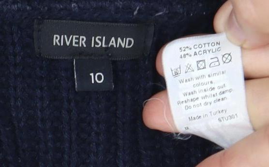 River Island Women's Blue V-Neck Striped Pullover Jumper