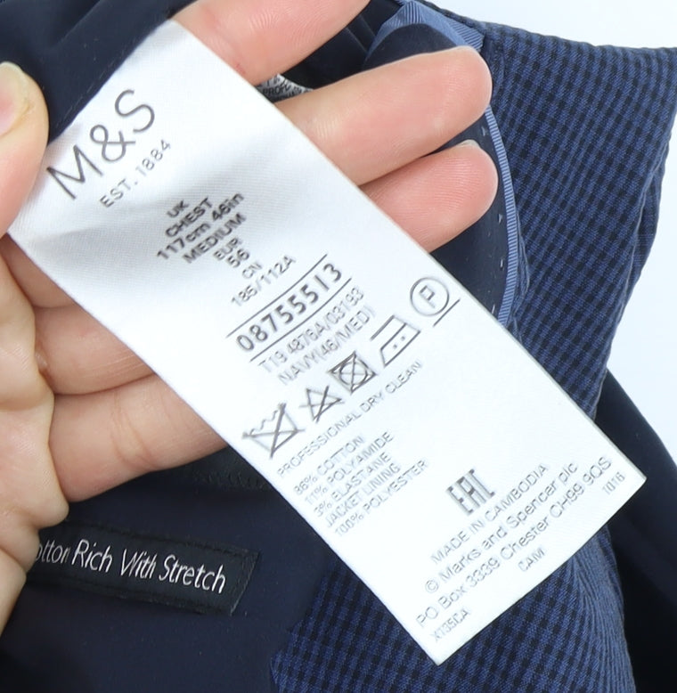 Marks and Spencer Men's Blue 38R Blazer Check Regular