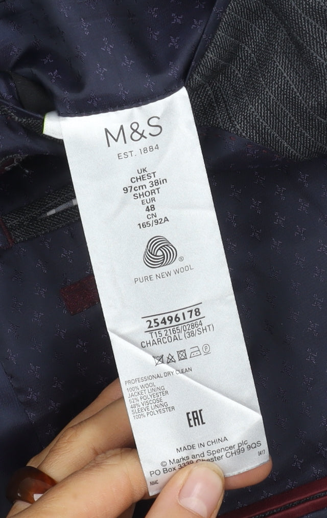 Marks and Spencer Men's Grey Striped Blazer 38S