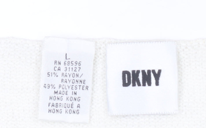 DKNY Women's Ivory V-Neck Pullover Jumper L