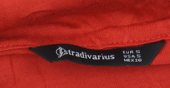 Stradivarius Women's Red Floral T-Shirt, Size S, Viscose