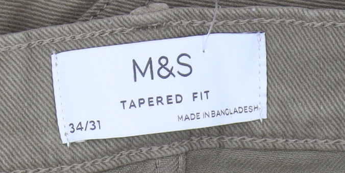 Marks and Spencer Men's Beige Tapered Jeans 34