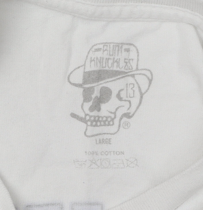 Rum Knuckles White Graphic Print T-Shirt L