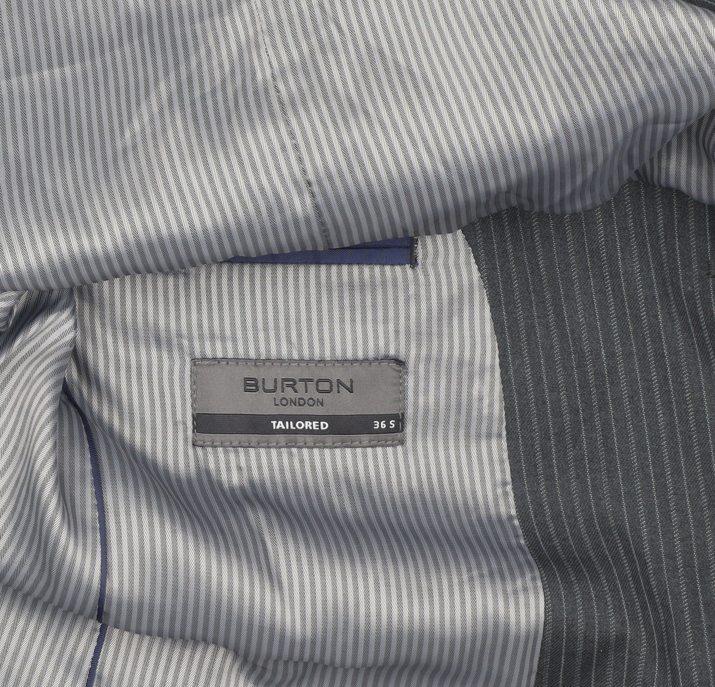 Burton Men's Grey Striped Tailored Suit Jacket 36S