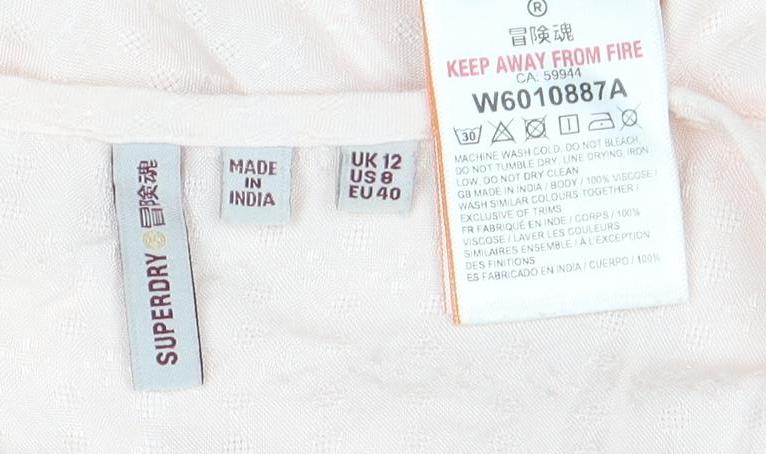 Superdry Women's Pink Embroidered Tunic Blouse Size 12