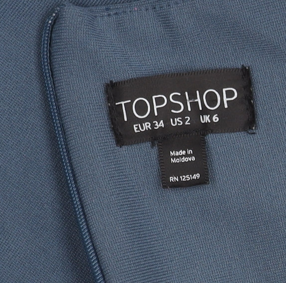 Topshop Women's Blue Sheath Dress, Size 6, Off the Shoulder
