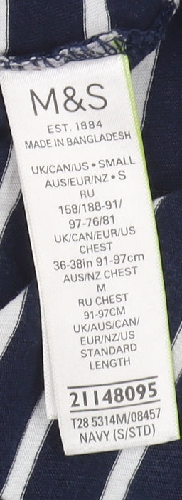 Marks and Spencer Men's Blue Striped T-Shirt, Size S