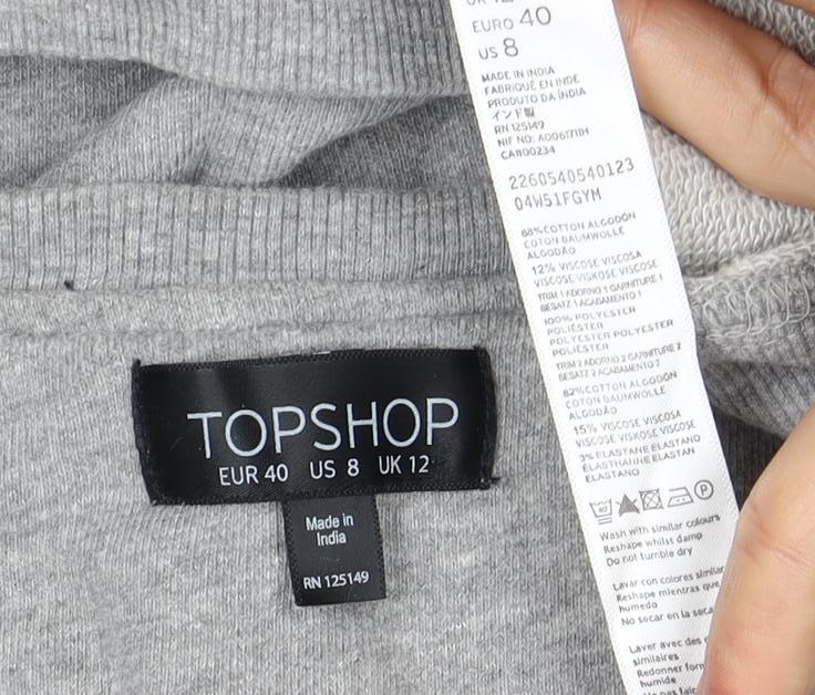 Topshop Women's Grey Floral Pullover Sweatshirt - Size 12