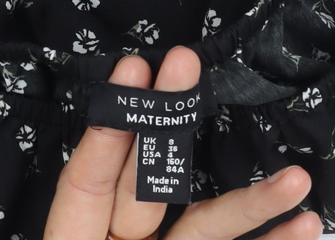 New Look Maternity Dress, Black, UK 8, Floral Short Sleeve