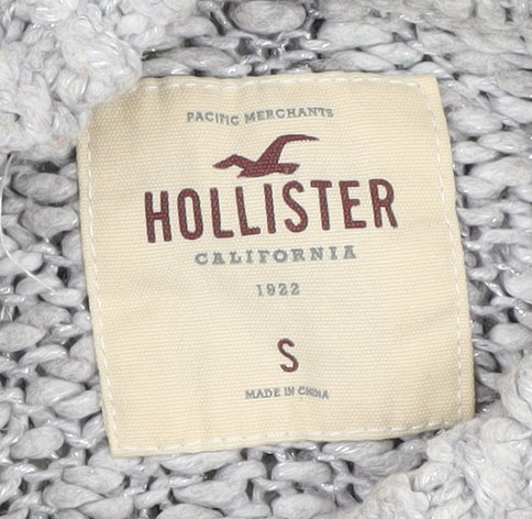 Hollister Women's Grey Chunky-Knit Roll Neck Jumper, S