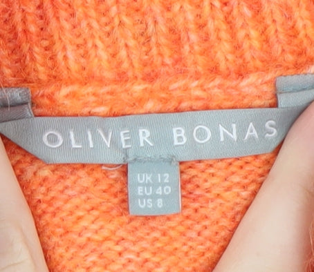 Oliver Bonas Women's Orange Roll Neck Jumper Size 12