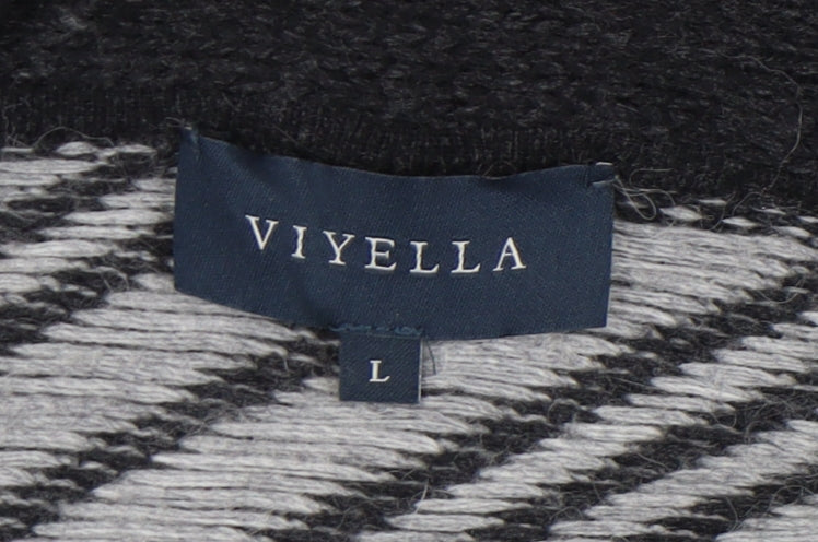Viyella Women's Black L Striped Belted Cardigan