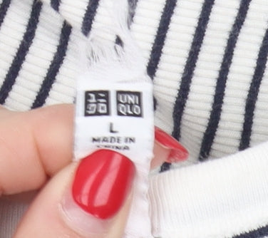 Uniqlo Unisex Striped Long Sleeve T-Shirt L White