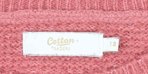 Cotton Traders Women's Pink Cable-Knit Pullover Jumper Size 12