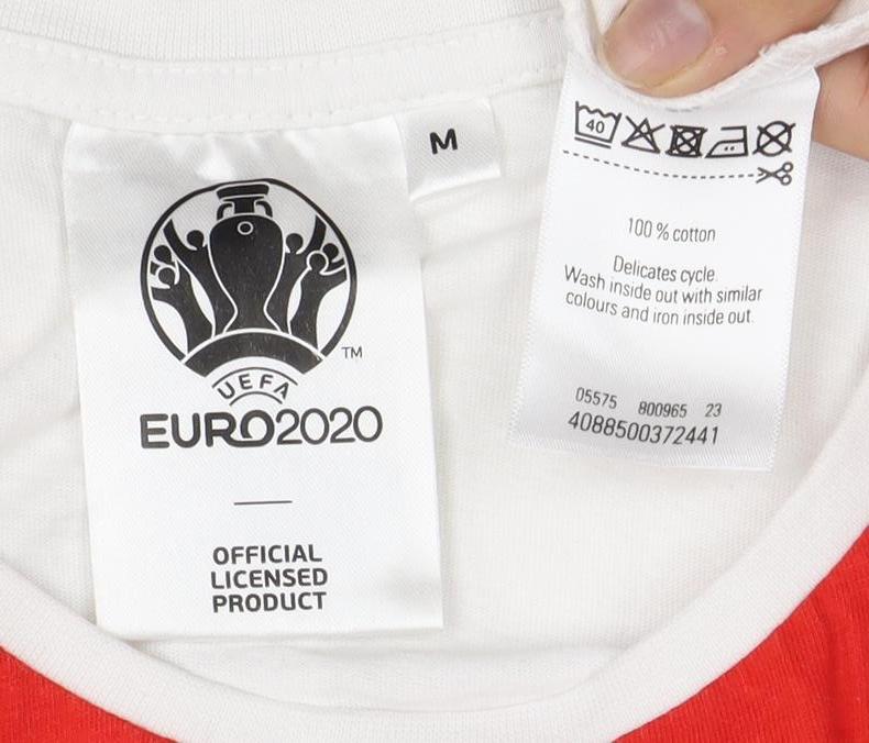 Euro 2020 Men's White M T-Shirt with Red Logo