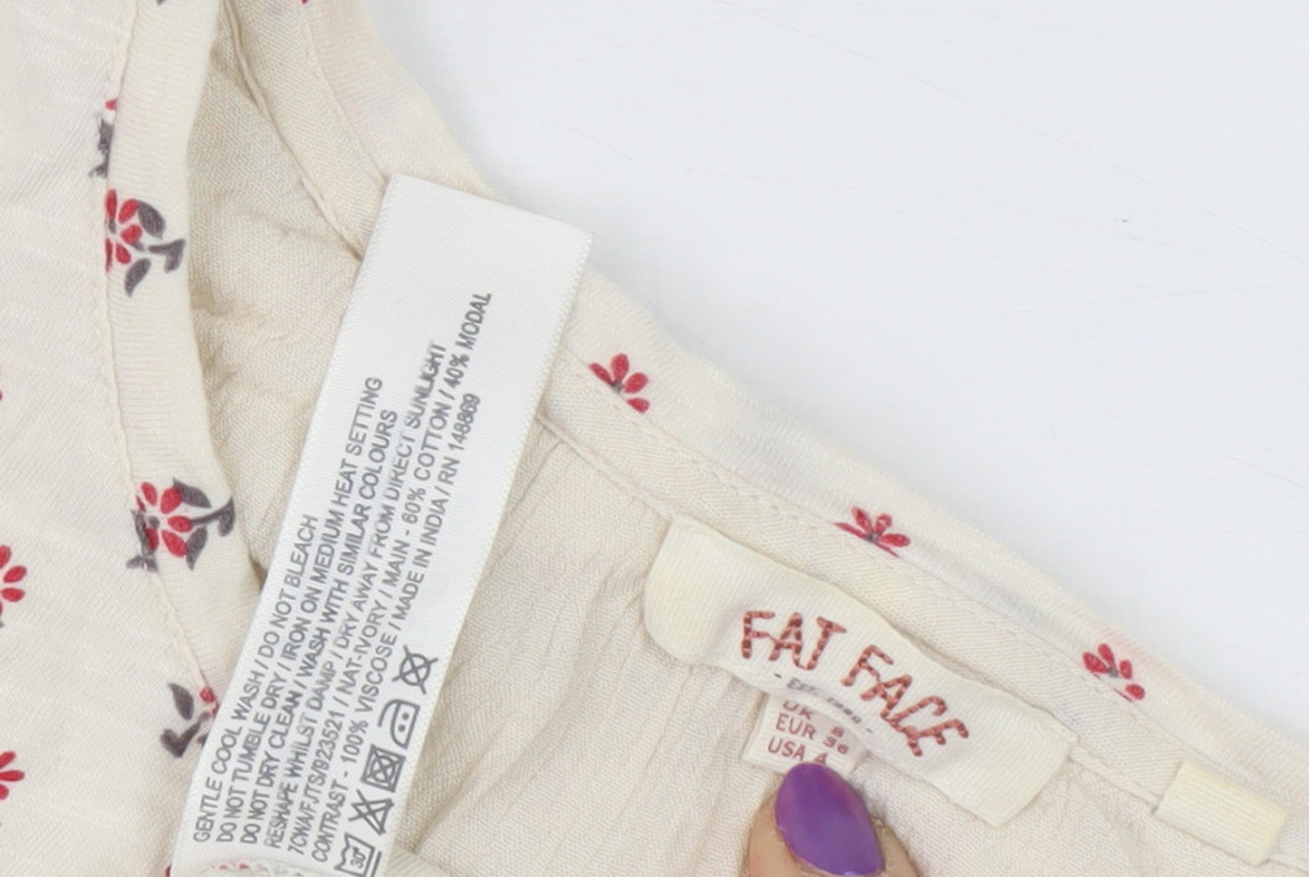 Fat Face Women Ivory Floral Tunic Blouse Size 10