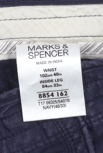 Marks and Spencer Men's Blue Linen Trousers Size 40