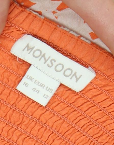 Monsoon Women’s Orange A-Line Floral Midi Dress