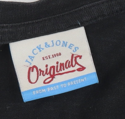 Jack & Jones Men's Black Cotton T-Shirt, Size L, Short Sleeve