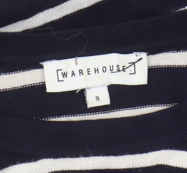 Warehouse Women's Black Striped Jumper Size 8 Crew Neck