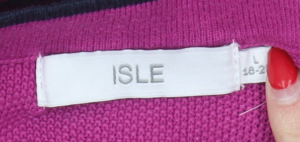Isle Women’s Pink Striped Pullover Jumper Size L