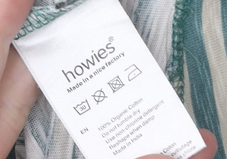 Howies Women's Green Striped T-Shirt, Size L, Relaxed Style