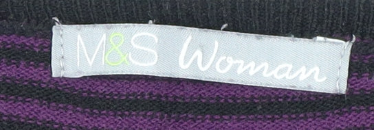 Marks and Spencer Women's Purple Striped Pullover Jumper - Size 12