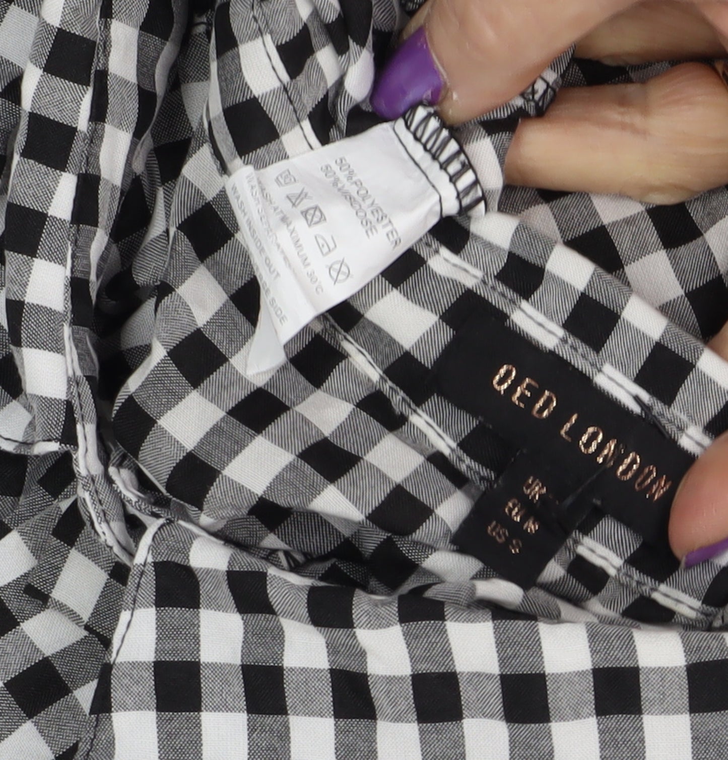 QED London Women's Black Gingham Shirt Dress Size 14