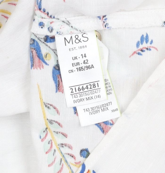Marks and Spencer Women Ivory Floral Blouse Size 14