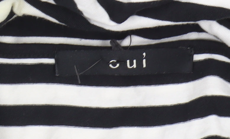 Oui Women's Black V-Neck Striped Shift Dress Size 14