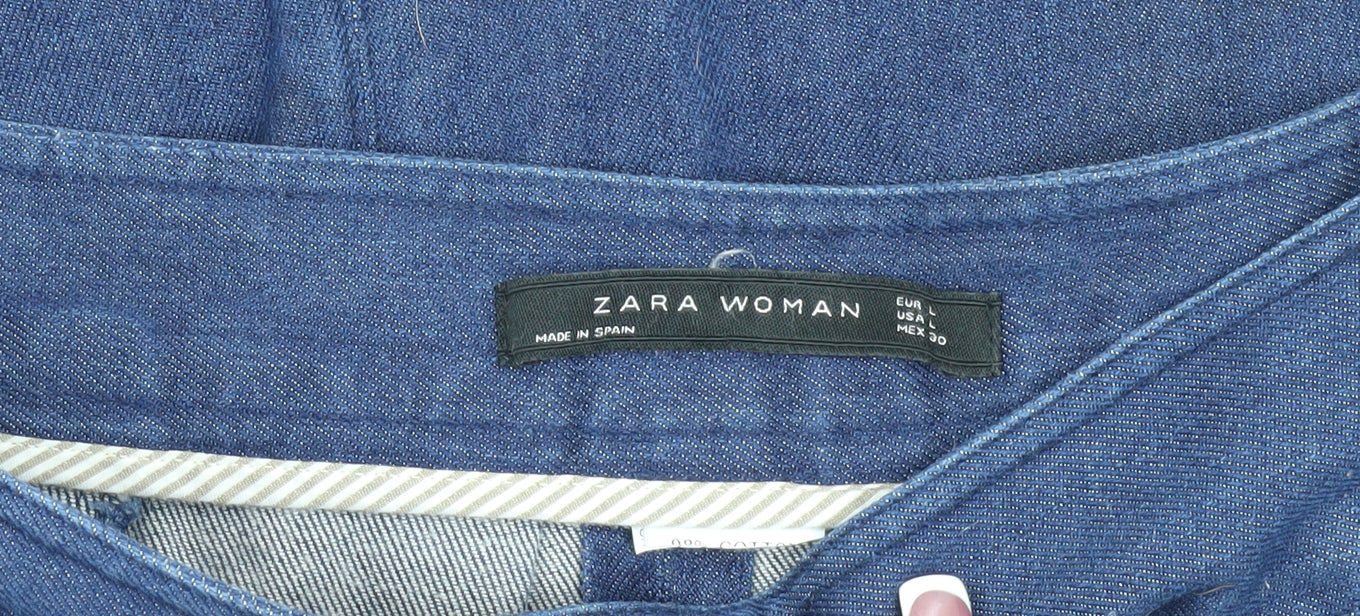 Zara Women Blue Denim Button Skirt, Size L, Casual