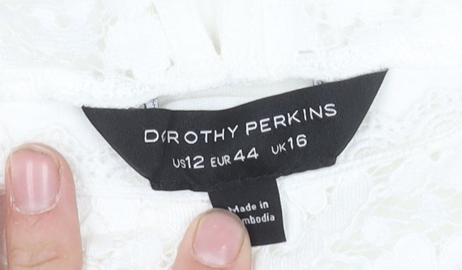 Dorothy Perkins Women's White Lace Sleeveless Top UK 16